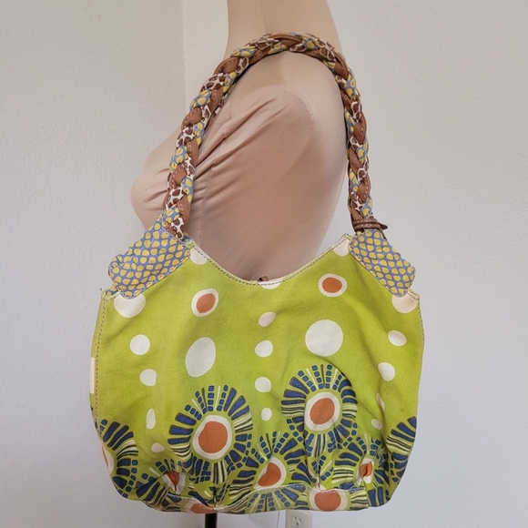 Fossil Green Floral Boho Purse with Braided Handles - Picture 5 of 11